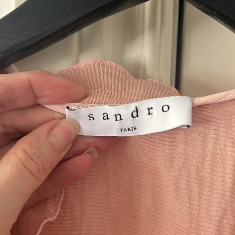 SANDRO v neck pink ruffle dress us 6 - Picture 7 of 16
